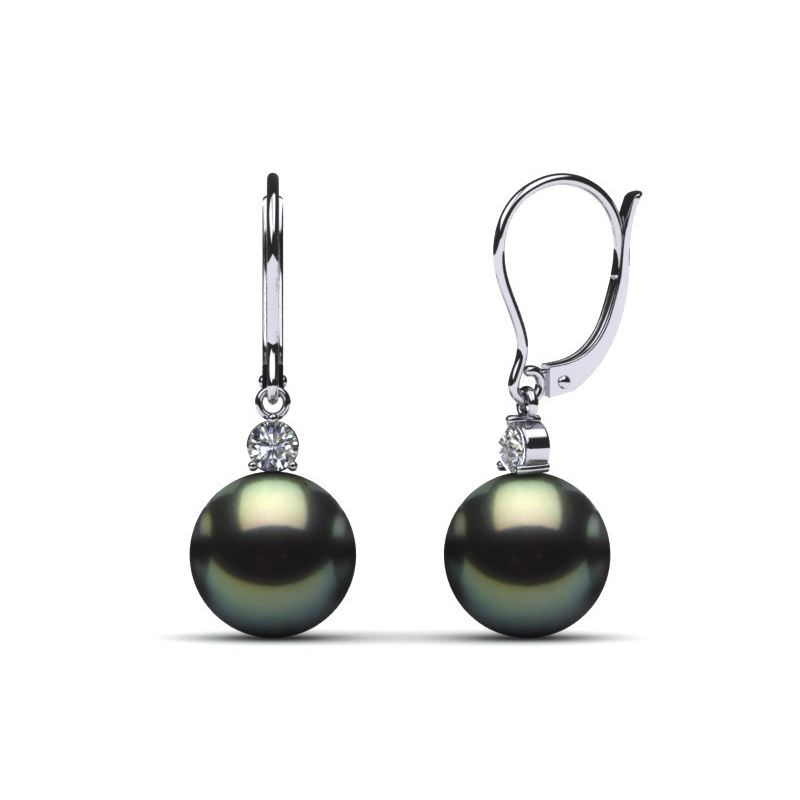 Pendientes "Mirela" con perlas de Tahití y diamantes, perlas de Tahití de 9 mm